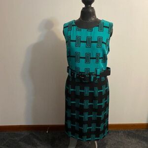 I LE New York Green, Black sleeveless dress, size 14
